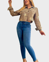Sun Bloom Striped Cropped Blouse for women - crop top by Palazzo Couture