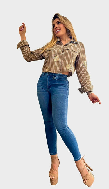 Sun Bloom Striped Cropped Blouse for women - crop top by Palazzo Couture
