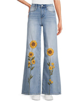 Sun - Kissed Bloom Embroidered Jeans - Palazzo Couture Online
