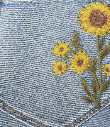 Sun-Kissed Bloom Embroidered Jeans close up of stylish fabric and construction detail
