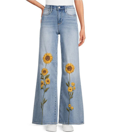 Sun-Kissed Bloom Embroidered Jeans front view showing jeans fit and silhouette