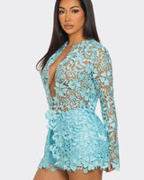 Sunlit Field Lace Short Set Baby Blue - Palazzo Couture Online