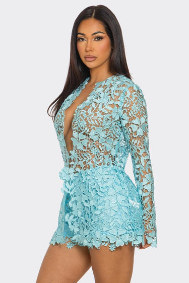 Sunlit Field Lace Short Set Baby Blue - Palazzo Couture Online