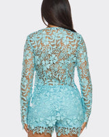 Sunlit Field Lace Short Set Baby Blue - Palazzo Couture Online