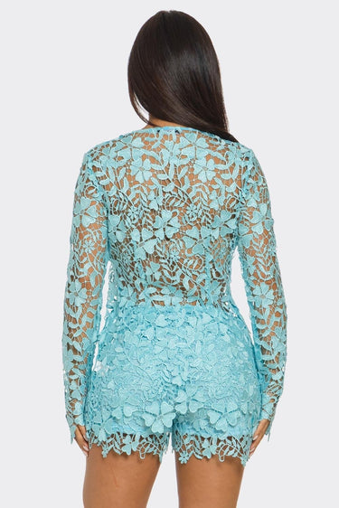 Sunlit Field Lace Short Set Baby Blue - Palazzo Couture Online