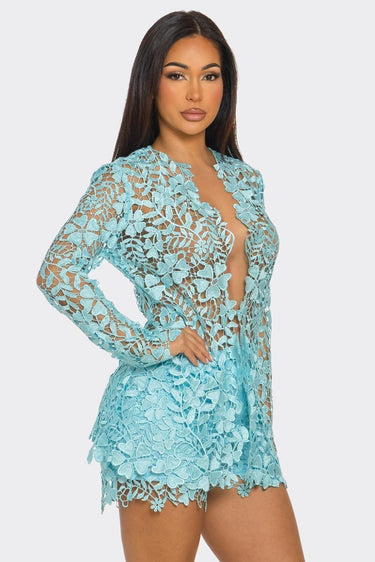 Sunlit Field Lace Short Set Baby Blue - Palazzo Couture Online