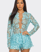 Sunlit Field Lace Short Set Baby Blue - Palazzo Couture Online