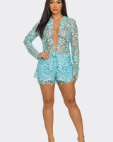 Sunlit Field Lace Short Set Baby Blue - Palazzo Couture Online