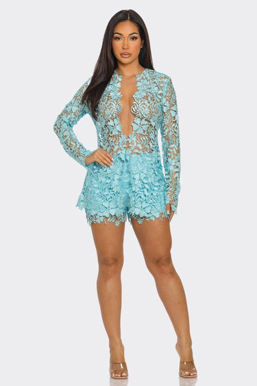 Sunlit Field Lace Short Set Baby Blue - Palazzo Couture Online