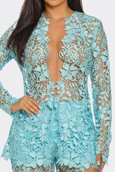 Sunlit Field Lace Short Set Baby Blue - Palazzo Couture Online
