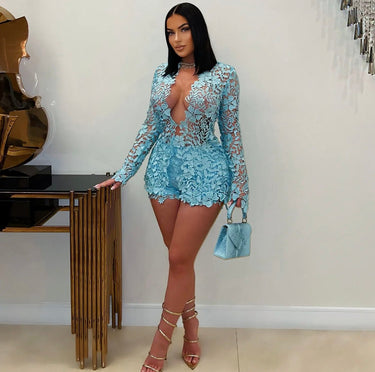 Sunlit Field Lace Short Set Baby Blue - Palazzo Couture Online