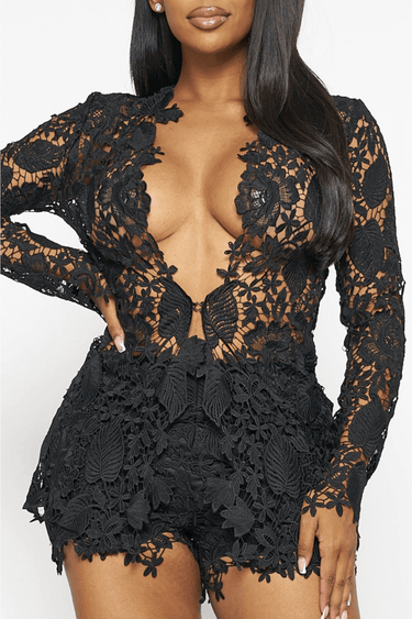 Sunlit Field Lace Short Set Black - Palazzo Couture Online
