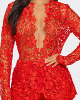 Sunlit Field Lace Short Set Coral - Palazzo Couture Online