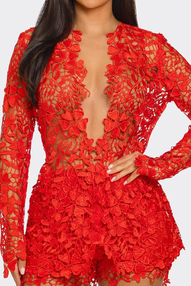 Sunlit Field Lace Short Set Coral - Palazzo Couture Online