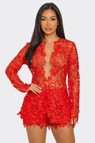 Sunlit Field Lace Short Set Coral - Palazzo Couture Online