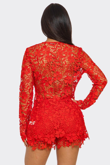 Sunlit Field Lace Short Set Coral - Palazzo Couture Online