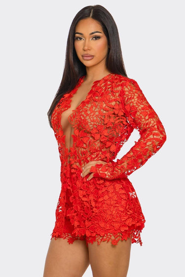 Sunlit Field Lace Short Set Coral - Palazzo Couture Online