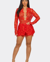 Sunlit Field Lace Short Set Coral showing coordinated top and shorts construction
