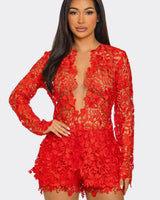 Sunlit Field Lace Short Set Coral front view showing complete two piece short set