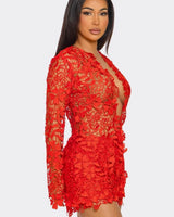 Sunlit Field Lace Short Set Coral side view showing shorts fit and silhouette