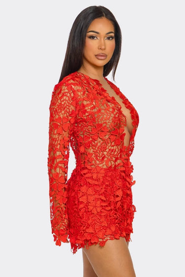 Sunlit Field Lace Short Set Coral side view showing shorts fit and silhouette