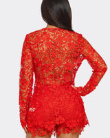 Elegant Coral lace two piece short set styled for going out