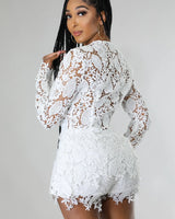 Women's White short set lace style back view