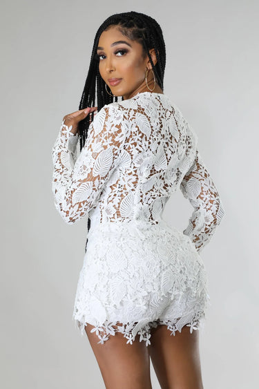 Women's White short set lace style back view