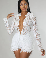 Sunlit Field Lace Short Set (White) close up of lace top design and fabric detail