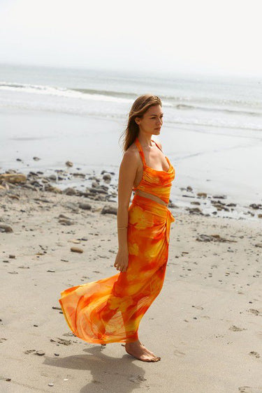 Sunset Mirage Halter & Skirt Set - Orange Multi - Palazzo Couture Online
