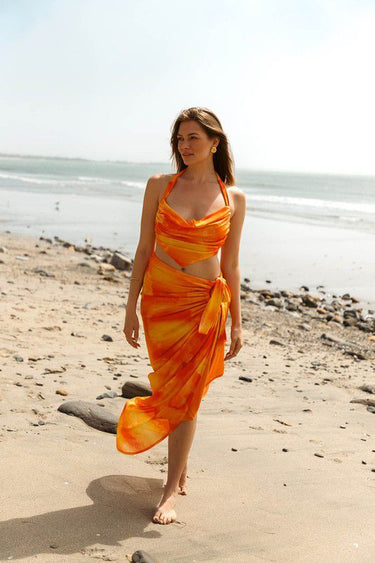 Sunset Mirage Halter & Skirt Set - Orange Multi - Palazzo Couture Online