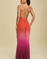 Sunset Mirage Mesh Maxi Dress - Rust/Plum - Palazzo Couture Online