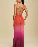 Sunset Mirage Mesh Maxi Dress - Rust/Plum close up detail of mesh design and fabric