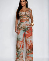 Sunset Riviera Pant Set - Brown front view showing complete two piece pant set