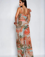 Sunset Riviera Pant Set - Brown close up of matching top design and fabric detail
