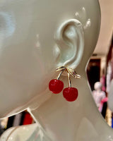 Ruby red cherry earrings with stem detail – bold statement jewelry for women