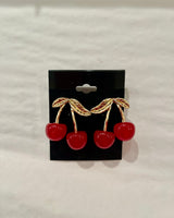 Women’s cherry motif earrings in red – trendy fruit‑themed fashion accessory