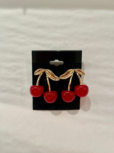 Women’s cherry motif earrings in red – trendy fruit‑themed fashion accessory