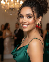 Red cherry drop earrings – playful fruit inspired accessory for women