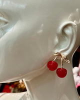 Bright red cherry earrings for women – pop of color fruit inspired earrings