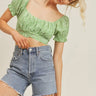 Sweet Angel Green Crop Top with Floral Print and Puff Sleeves for women - crop top by Palazzo Couture