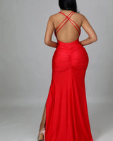 Sweet Dreams Red Maxi Dress with Ruched Cutout Detail - view 2