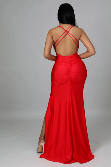 Sweet Dreams Red Maxi Dress with Ruched Cutout Detail - view 2