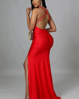 Sweet Dreams Red Maxi Dress with Ruched Cutout Detail - view 3