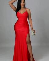 Sweet Dreams Red Maxi Dress with Ruched Cutout Detail - view 4