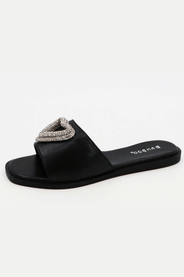 Sweet Heart Flat Sandal (Black) - Palazzo Couture Online
