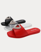 Sweet Heart Red Flat Sandals with Metallic Heart Detail - women's wedge sandals