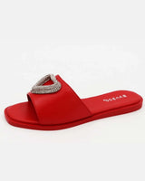 Sweet Heart Red Flat Sandals with Metallic Heart Detail for women - stylish shoes by Palazzo Couture