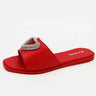 Sweet Heart Red Flat Sandals with Metallic Heart Detail for women - stylish shoes by Palazzo Couture
