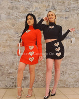 Chic black crop top and skirt combo for evening wear – women’s fashion